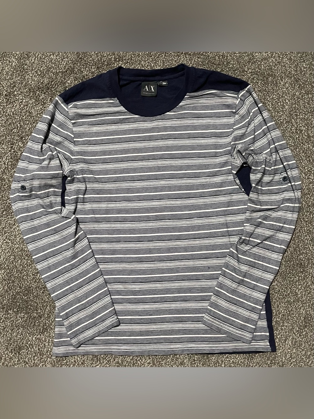 Armani Exchange Navy & White Striped Long-Sleeve Crewneck Shirt